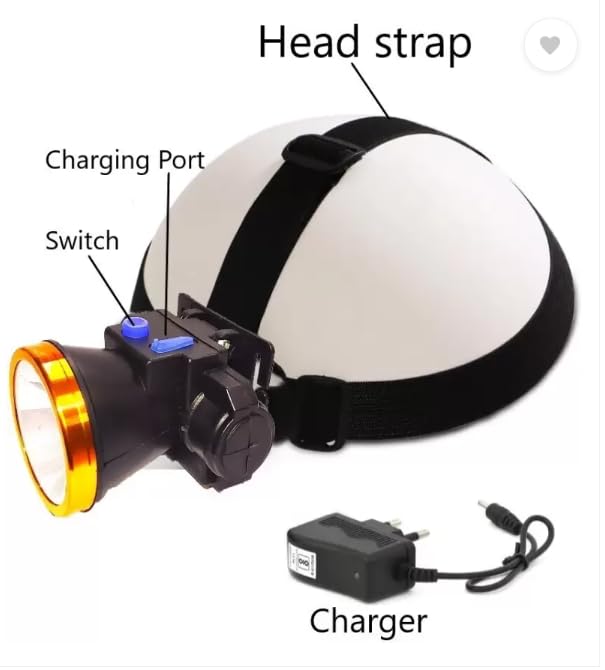 Image of Flysmart Heavy Duty Rechargeable LED Head Torch with Long Range Focus Beam, 2000mAh Battery, Waterproof Headlamp for Camping, Farming, Night Work & Emergency
