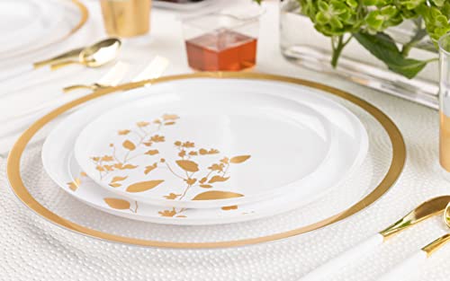 Plasticpro [30 Pack 6.3''] White Plastic Party Plates With Gold Garden Dseign Edge Collection Premium Heavyweight Elegant Disposable Tableware Dishes #TOP1