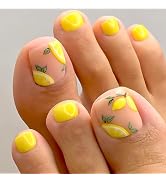 Yellow Lemon Press on Toenails Short Square Toenails Spring Summer Matte Toe Nails Full Cover Toe...