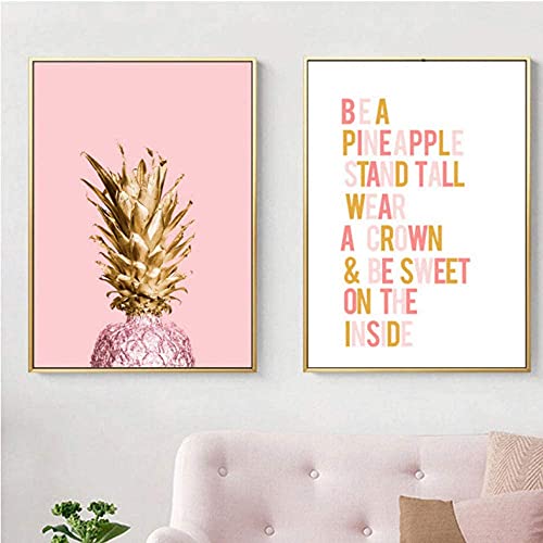 Vlolvfe Bird Pink Golden Pineapple Wall Art Canvas Painting Nordic Posters And Prints Fruit Canvas Wall Art Pictures For Living Room Decor Unframed (16X24Inchx2 Unframed) #TOP1