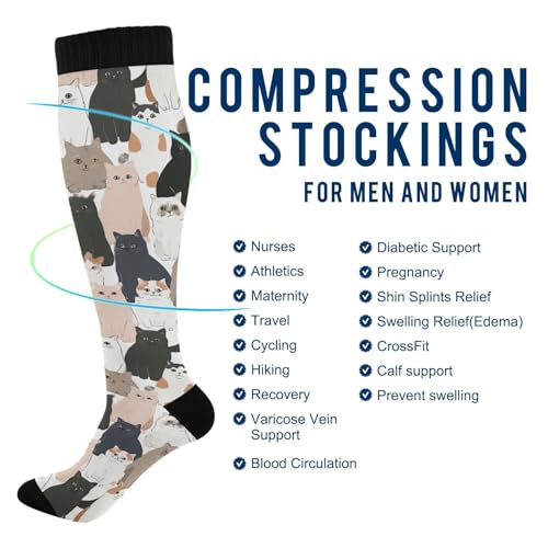 Image of Wusikd Cats Compression Socks for Women and Men Circulation Cute Long Socks for Athletic Running 1