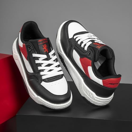 Image of Red Tape Men's Sneakers Black Red Pu Round Toe Lace-Up