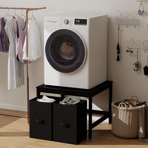 Image of Laundry Pedestal with 2 Laundry Baskets, 29 inch Universal Washing Machine Stand, Dryer Stand with Anti-slip Pads, Heavy Duty Metal Base with 880lbs Capacity, Fit Anti-Vibration Design
