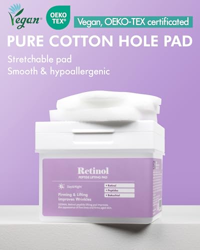 Image of DERMAL Retinol Bakuchiol Peptide Toner Pads 120ct, Stretch Cotton | 120 stretchable pads with retinol, bakuchiol, copper & palmitoyl peptides for smoother, firmer-looking skin; with tongs