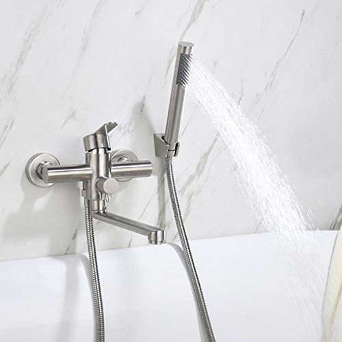 HomeLava Badewannenarmatur mit Handbrause Wannenarmatur Aufputz Einhebelmischer zur Wandmontage Edelstahl gebürstet Wannenbatterie mit Umsteller Einhebel Armatur Mischbatterie mit 1,5m Duschschlauch