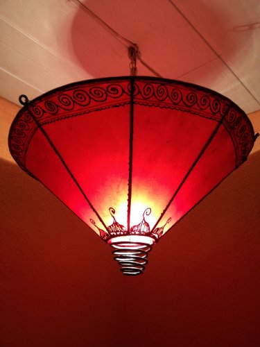 Orientalische Lampe Pendelleuchte Hängeleuchte Abla Rot 48cm Groß | Marokkanische Lederlampe Hennalampe Leuchte mit…