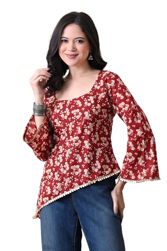 Amazon Brand - Tavasya Women Floral Printed Cotton Asymmetrical H...