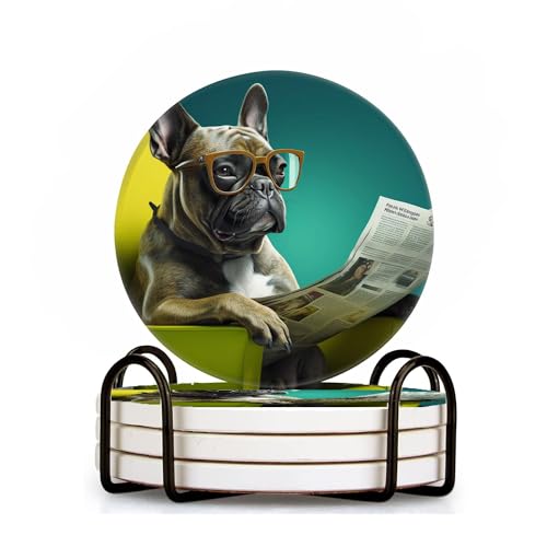 Dog Reading Newspaper Ceramic Coasters