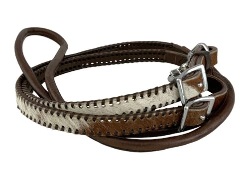 Showman Hair-on Cowhide Leather Roping Reins w/Whipstitch