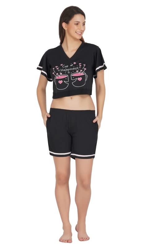 BHUMANTE Women's Cotton Cup Printed Top | Tees-Top and Shorts | Night Suit