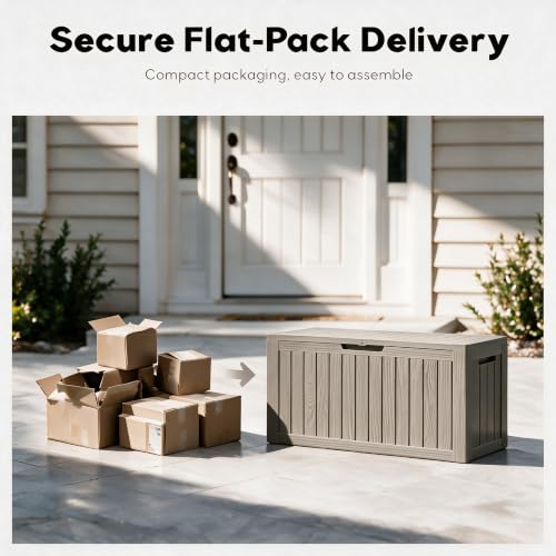 Image of 92 Gal Deck Box,Waterproof Resin Outdoor Storage Gas Lift,Lockable Grey