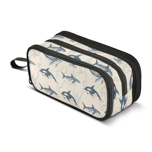 Image of Pencil Case Shark Killer Whale Fishes ​Big Capacity 3 Compartments Pencil Pouch Aesthetic Pencil Case Organizer Markers Pencil Box for Boys Girls Adults Students