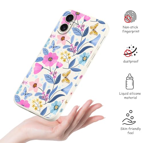 Coque iPhone 16 Plus silicone doublure microfibre fleur blanche