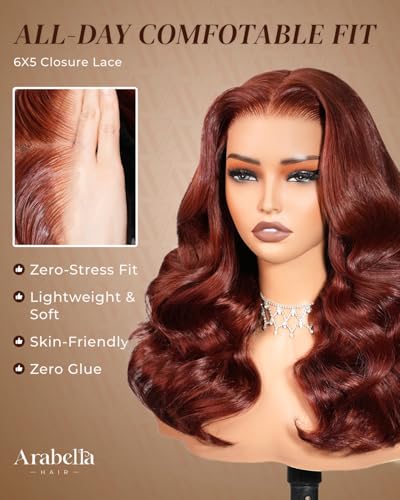 Image of Arabella Glueless Wigs 6x5 HD Lace Reddish Brown Loose Body Wave Wig 20inch