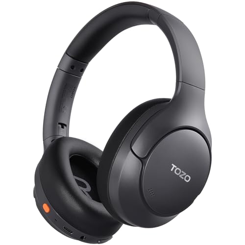 TOZO HT3 Cascos Inalámbricos Bluetooth 6.0, Híbrida ANC Audio Espacial, Chat IA con 5 Mics, 90H Reproducción, 32 EQ Conexión Multipunto, 3.5mm AUX Audio Cable y USB Tipo C, Negro