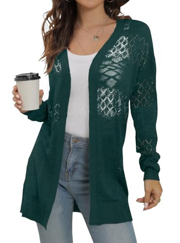 Image of GRECERELLE Lightweight Cardigan Sweaters for Women Crochet Knit Open Front Long Sleeve Loose Casual Boho Summer Beach Coverup