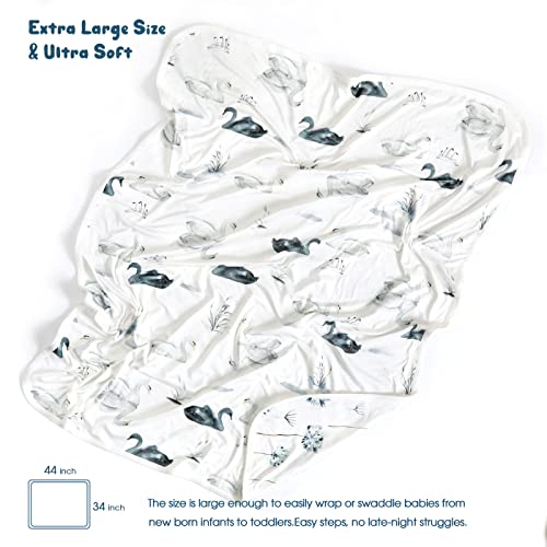 Image of GRSSDER Baby Blankets Super Soft Jersey Knit Swaddle Blanket for Baby Girls and Boys, Double Layer Receiving Blankets 34 x 44 Inches Extra Large for Baby Show Gift, Pretty Swan /Dandelion Pattern