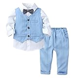 renvena Baby Smoking Anzug Jungen Festlich Bekleidungsset Hochzeit Taufe Outfits Hemd Langarm Oberteil mit Anzugweste Hose Kinder Kleinkind Fotografie Kostüm Blau_Gestreift 80-86/12-18 Monate