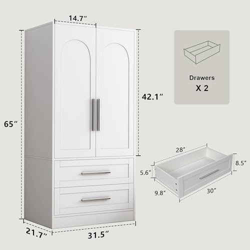 Ipormis I870001306 Wooden Armoire Wardrobe Closet With 2 Drawers, Clothing Storage Cabinet With Shelves Aluminum Hanging Rod, Modern Bedroom Clothing Armoires thumb #1