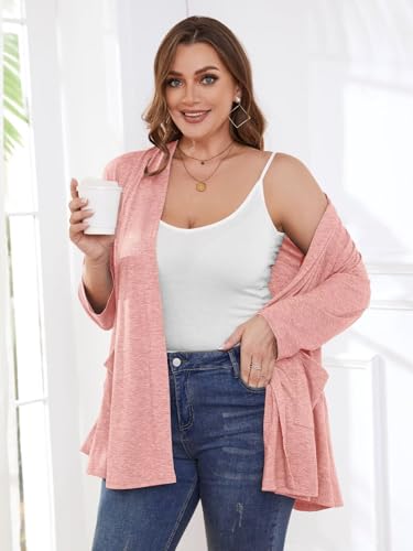 Image of BELAROI Plus Size Lightweight Cardigan Sweaters for Women Casual Open Front 3 /4 Sleeve Cover Up