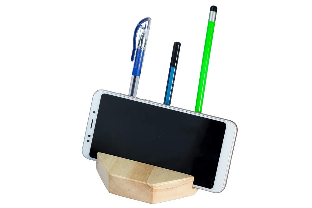 IVEI Wooden Hexagon Shaped Pen Stand Cum Phone/Tablet Holder for Desk and Table – Desk Organizer – Cell Phone Stand – Office Decor - Stationery Holder for Office & Home - Budget Friendly Unique Gift-image-5