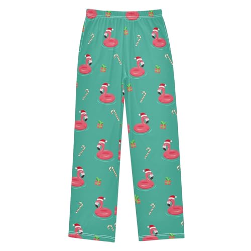 Xmas Flamingo Candy Cane Boys Long Pants Soft Trousers Elastic Waist Kids Lounge Bottoms with Pockets S-XL
