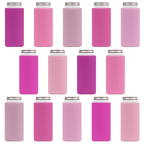 Image of Slim Can Cooler Sleeves (14-Pack) Soft Insulated Slim Can Coolers for White Claw Seltzer & Slim Beer - HTV Blanks for Vinyl Projects - Skinny Can Koolies Bulk - Tall Can Koolie - Can Cozy for Slim Can