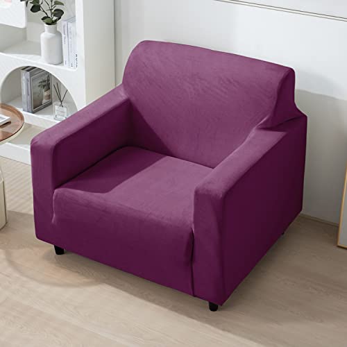 Image of HOKIPO 200 GSM Premium Velvet Sofa Cover 1 Seater Fully Covered, Purple (AR-4736-PR)