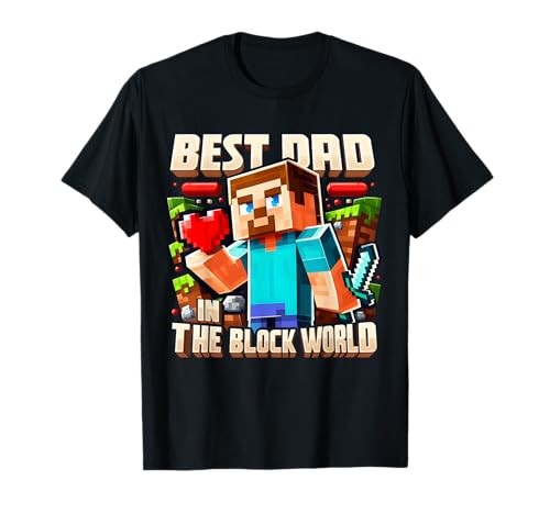 Best Dad in the Block World Pixel Gaming Father Day T-Shirt