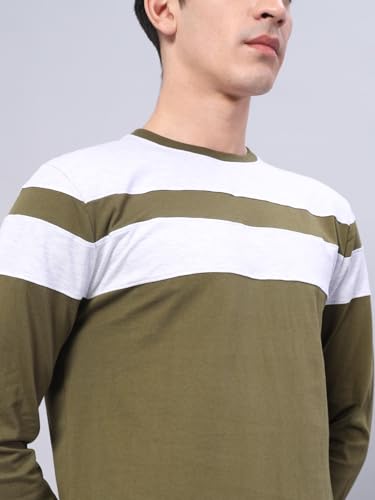 Image of THE DRY STATE Turquoise Blue Cotton Round Neck Full Sleeve Casual T-Shirt for Men