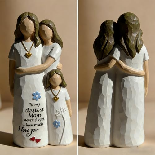Estatua de resina madre e hija abrazándose pintada a mano miniatura 6