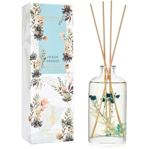 COCORRÍNA Reed Diffuser - Ocean Breeze 5.41 oz Flower Reed Diffuser Set with Sticks, Bedroom Bathroom Shelf Decor (Scented Blooms Collection) Cover