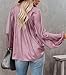 LAMISSCHE Womens Sexy Deep V Neck Blouse Lantern Long Sleeve Chiffon Shirt Oversized Drawstring Silk Satin Tunic(Pink,XL)