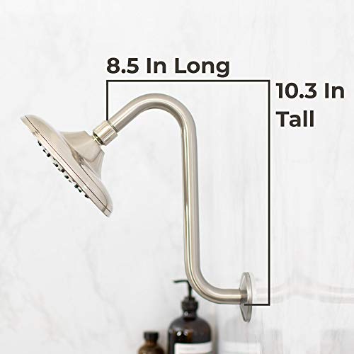 12 Inch Shower Head Extension Arm By Jsjacksonsupplies S Shaped Design Extender High Rise Curved Style With Flange Stainless Steel Long Goose Neck Curve Standard 1/2" Connection Brushed Nickel Finish #TOP2