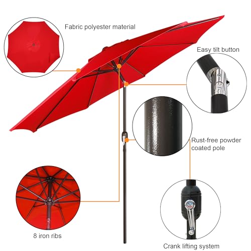 Image of Blissun 9' Outdoor Patio Umbrella, Outdoor Table Umbrella, Yard Umbrella, Market Umbrella with 8 Sturdy Ribs, Push Button Tilt and Crank