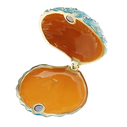 VGOL Muschel Schmuck Schachtel aus Legierung und Strass Gehäuse für Schmuck zum Schutz Schmuckkästchen zum Sammeln Zubehör für Frauen Hellgrün Cover