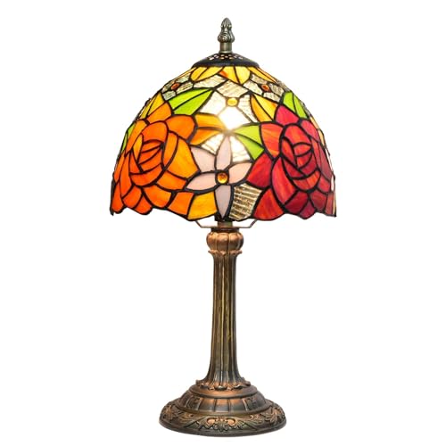 wecrejoni Tiffany Lamp Bedside Table Lamp-Nightstand,Stained Glass Lamp for Bedroom Dorm Living Kitchen, Aesthetic Cute Home Decor Gift (8-inch Rose)