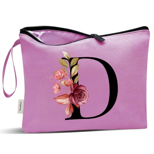 Image of Vavabox A-Z Personalized Makeup Bag, Birthday Gifts for Women Mom, Gifts for Best Friend, Bride Bridesmaid Cosmetic bag (D, 07-Purple)