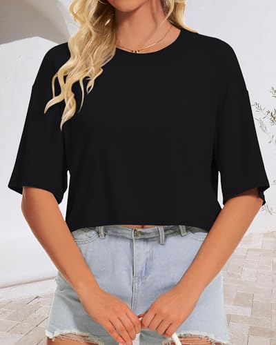 Summer Crop Tops for Womens Casual Half Sleeve Top Loose Fit Short Sleeve T Shirts Workout Oversized Tees3