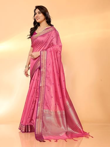 Image of Sidhidata Women's Cotton Silk Jacquard Boardered Saree With Unstitched Blouse Piece (Kalyani)