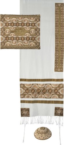 Yair Emanuel Embroidered Raw Silk Tallit Set Rainbow Star of