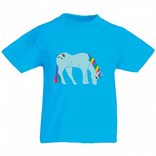 T-Shirt Regenbogen- Einhorn- MÄRCHEN- Fantasie- BUNT- KNALLIG- Fabelwesen- Fabeltier- HELLBLAU- BLAU- Cyan- MÄDCHEN in Blau für Herren- Damen- Kinder- 104-5XL Cover