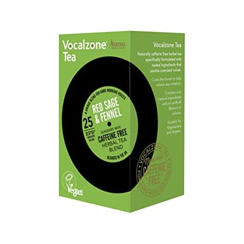 Vocalzone Tea for Throat & Voice Care - Red Sage & Fennel. Caffeine Free Herbal Tea Blend. 25 Tea Bags. Contains Liquorice Root, Slippery Elm, Marshmallow Root & Cassia, Used in Traditional Remedies Cover