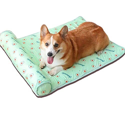 Yuriya ソフト クールマット ひんやり ペットベッド 犬 柔らかい 枕付き 涼感 軽量 滑り止め 丸洗い 小型 中型犬 猫 暑さ対策 顎のせ ひえひえ クッション 冷却マット 夏用 アボカド M