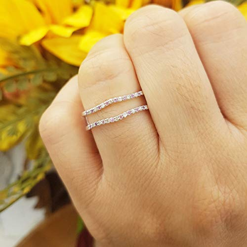 Dazzlingrock Collection Round Alternate Pink Sapphire & White Diamond Wedding Enhancer Guard Ring For Her In 10K White Gold Size 7.5 #TOP2