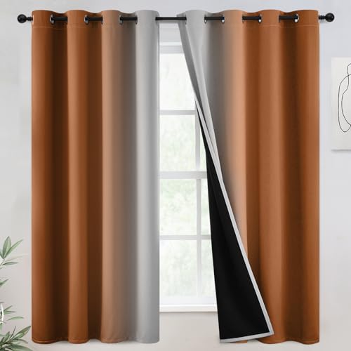 COSVIYA 100% Blackout Curtains & Drapes Ombre Burnt Orange Curtains 63L
