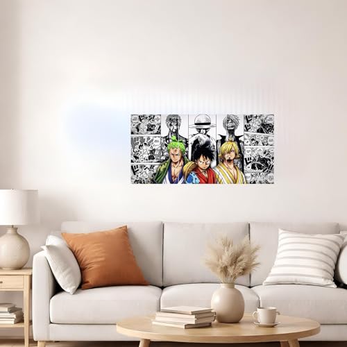 Image of Aniculture One Piece Luffy, Zoro & Sanji Split Poster Set of 3, A4 Size Each - Panoramic Anime Wall Art Collage - 300 GSM Ultra HD Print Quality - Self-Adhesive - 24 x12 Inches Large Decor