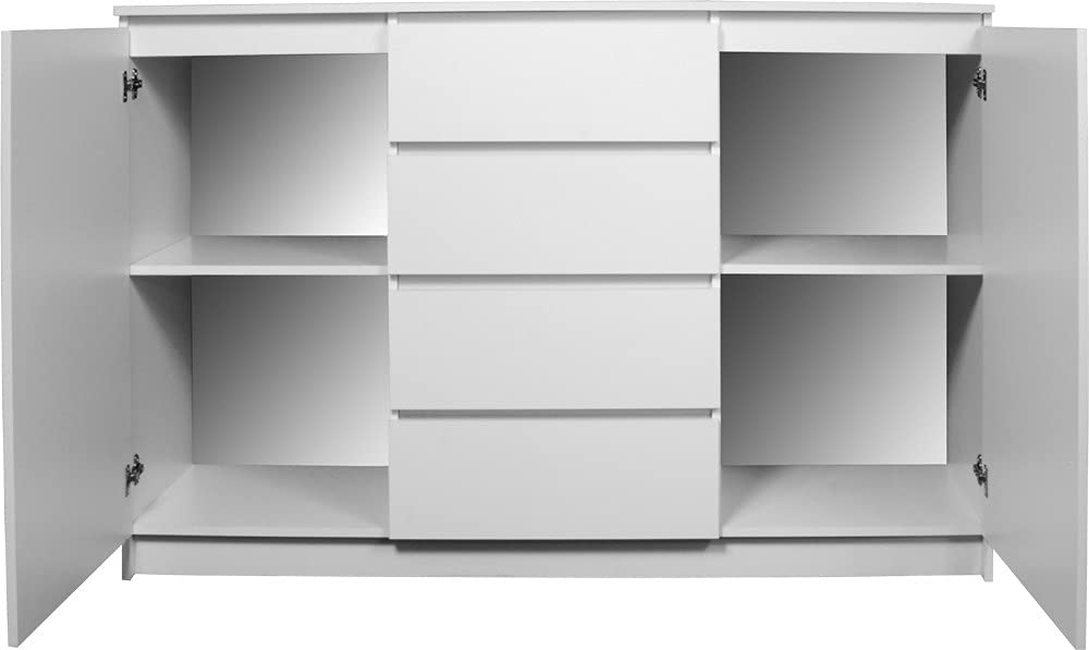 AKORD Cassettiera K 160 cm | 4 Cassetti e 2 Ante | Moderna Mobiletto per il soggiorno Camera da letto Armadio Soggiorno Bagno | Salvaspazio | Bianco
