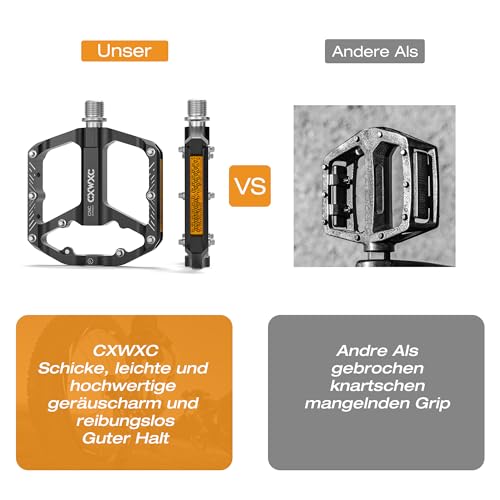 Foto von CXWXC Fahrradpedale mit Reflektoren 9/16 Zoll CNC Aluminium MTB Pedale Leichtgewichts, Antirutsch für Mountainbike,Stadtrad,Rennrad