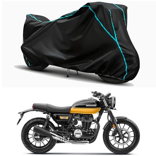 Image of Waterproof Bike Body Cover Compatible for | Honda CB350RS Dual | Taffeta Fabric, Sky Piping Design, Bottom Elastic Fit | Dustproof, Sun UV & Rain Protection for All Weather.